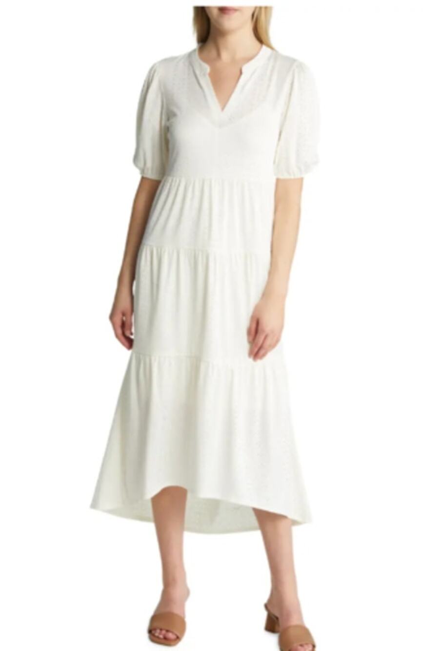 Bobeau Brynn Tiered Shirt Dress Women's Size 2X White Eyelet Short Sleeve New - Picture 1 of 14